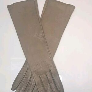 Vintage Kid Leather Long Opera Gloves Lined, Tan, Elbow Length 15"-Small
